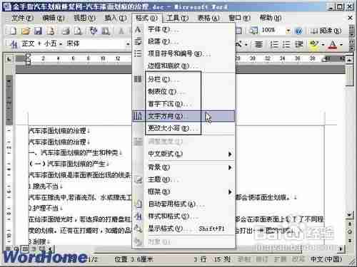 在Word2003菜单栏中执行菜单命令